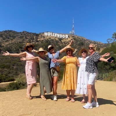 Hollywood Sign family friends bus tour los angeles