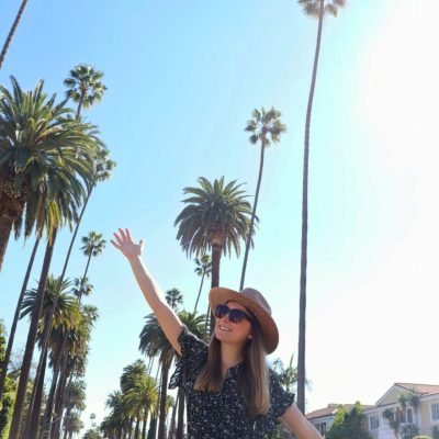 Beverly hills palm tree woman los angeles bus tour